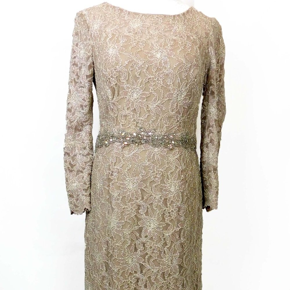 Taupe Sheer Glitter Cocktail Dress Knee Length Size 8